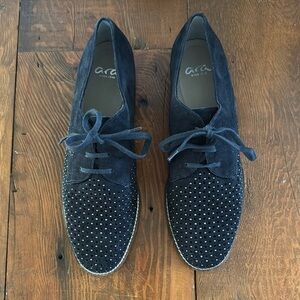 Ara Midnight Black Suede Studded Lace-Ups - US 8 1/2